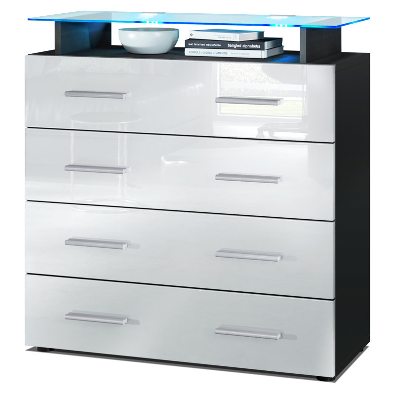 Mazur 4 Drawer 76cm W Chest, With LED, Black and White