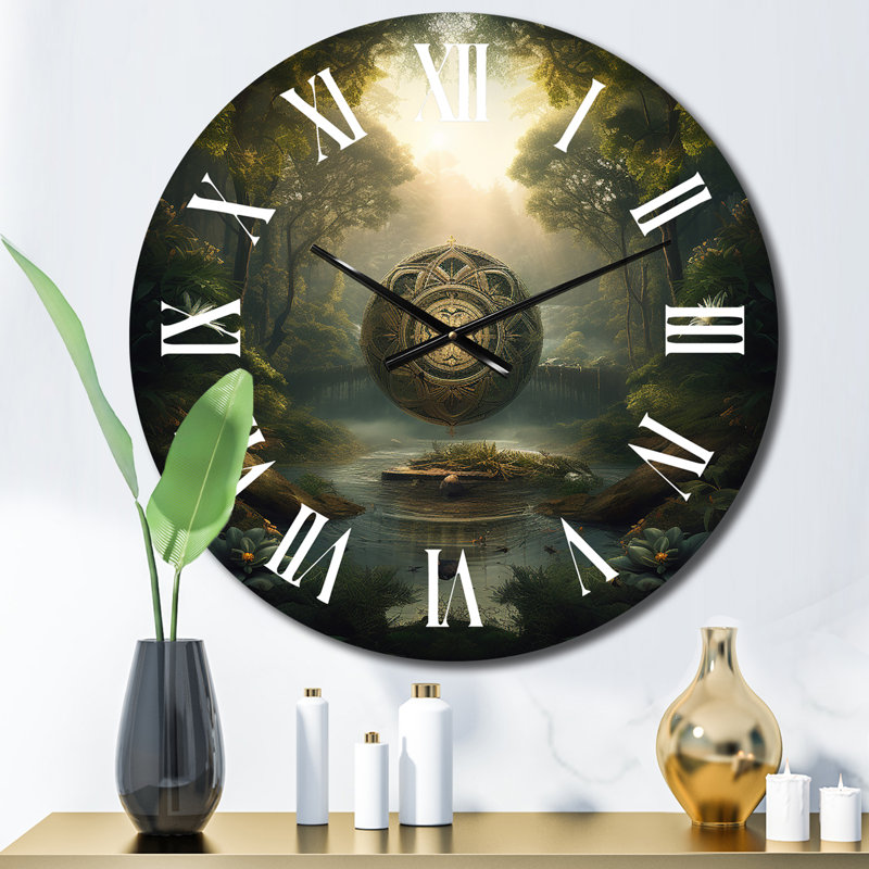 Horloge murale sacrée mandala planant dans un paysage mystique I, Moyenne