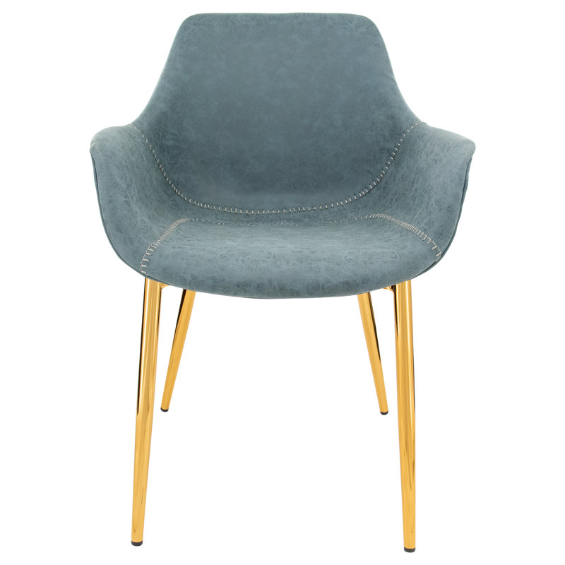 Matthew Leather Dining Chair, Modern Mid Century Accent Chair with Armrests and Iron Legs, Faux Leather Upholstered Kitchen Desk Chair for Dining Room, Living Room, Office Furniture