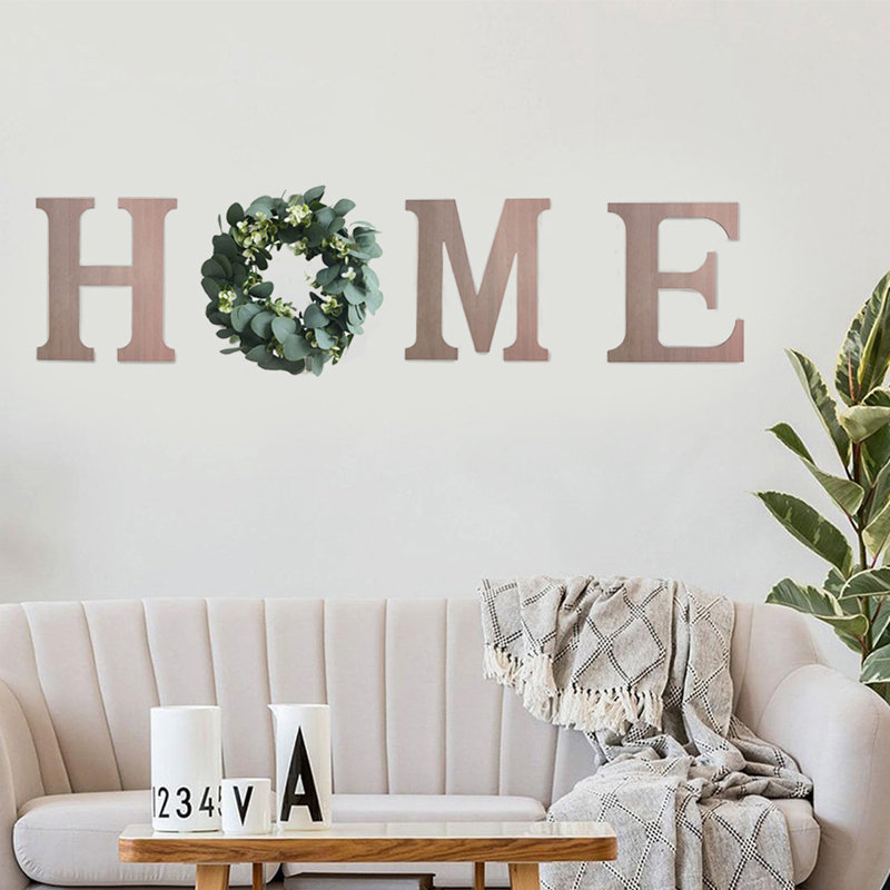 4 Pack Farmhouse Wall Home Sign With Artificial Eucalyptus, Rustic Wooden Hanging Letters Decorative Wall Art Decor For Living Room Kitchen Entryway Housewarming Gift, Natural