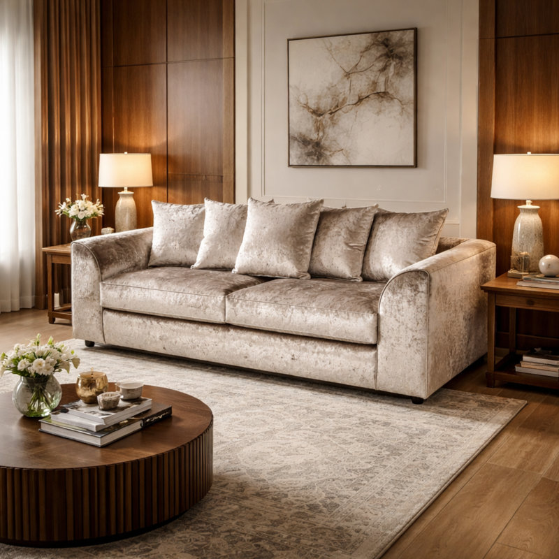 3 Seater Velvet Sofa, Beige