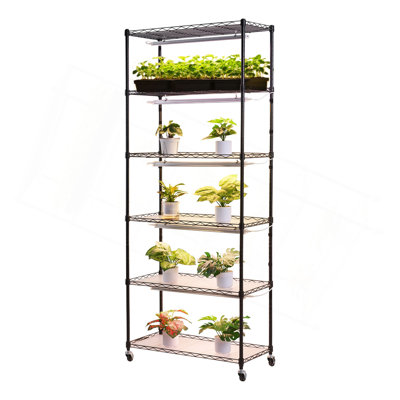 Plant Shelf with Grow Light, 6-Tier Indoor Plant Stand, 71in Tall Plants Display Rack with Wheels & 4/9/14H Timer, 150W 3-Color Full Spectrum Grow Lights, Flower Pot Holder for Seed Starting