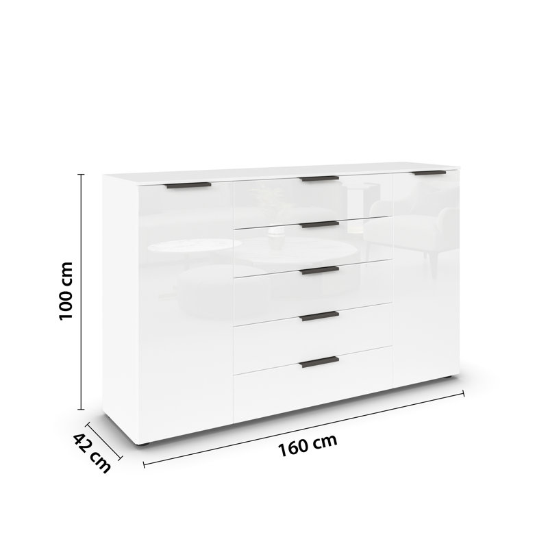 Flipp 5 - Drawer Chest of Drawers, Alpine White/White Glass/Graphite