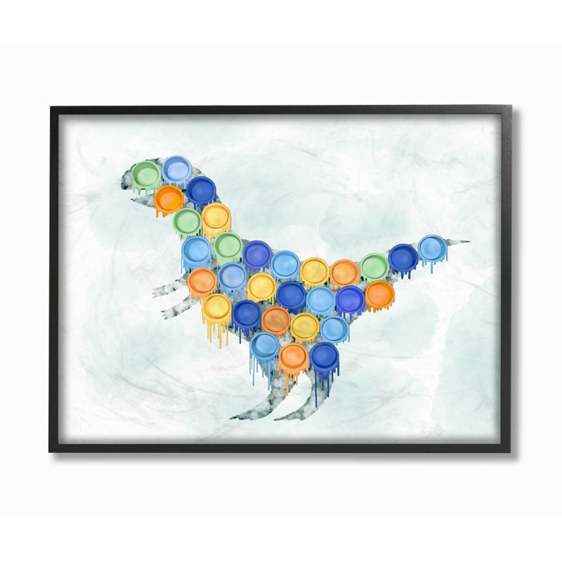 «Baltz Dinosaur Paint Cups», conception pour enfants, H 16 po x l 20 po x P 1,5 po, Giclée encadrée noir minuit