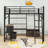 Metal Loft Bed With Desk, Charge Station, LED Lighting, Shelves, Wardrobe And Storage Drawer-1732877209