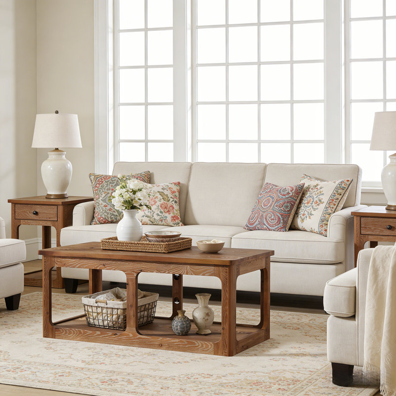 47.24" Solid Wood Coffee Table, Rectangle Center Table With Storage For Living Room
