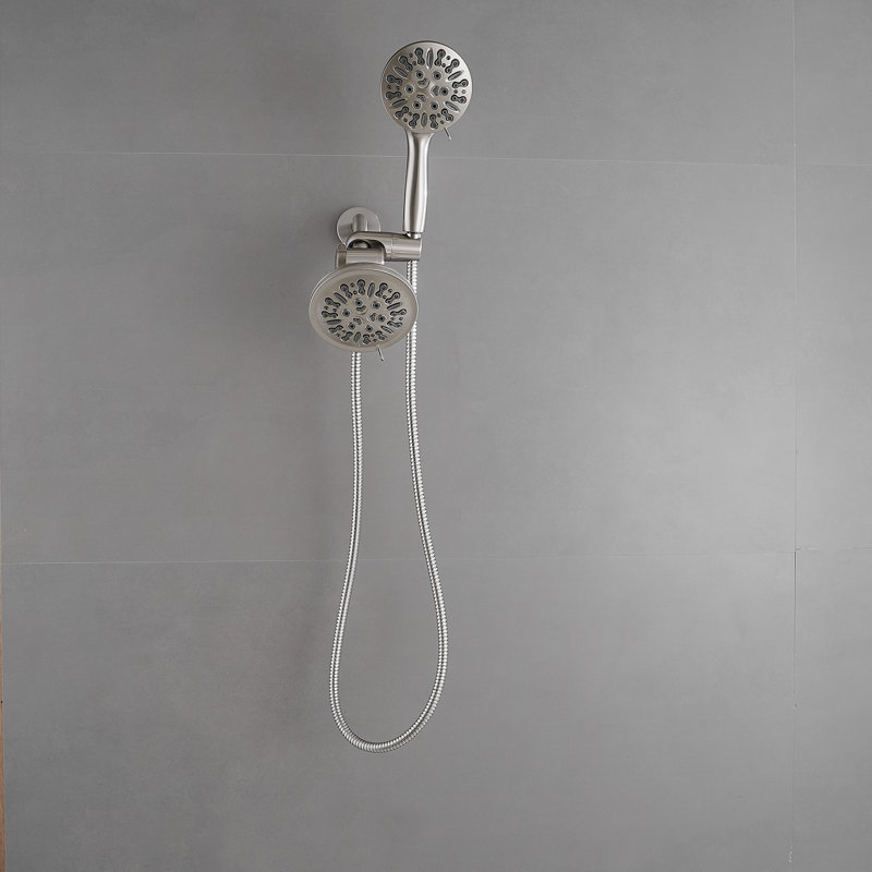 9-Spray 5.5 In. Wall Mount Dual Shower Head And Handheld Shower Head 1.8 GPM, Brushed Nickel