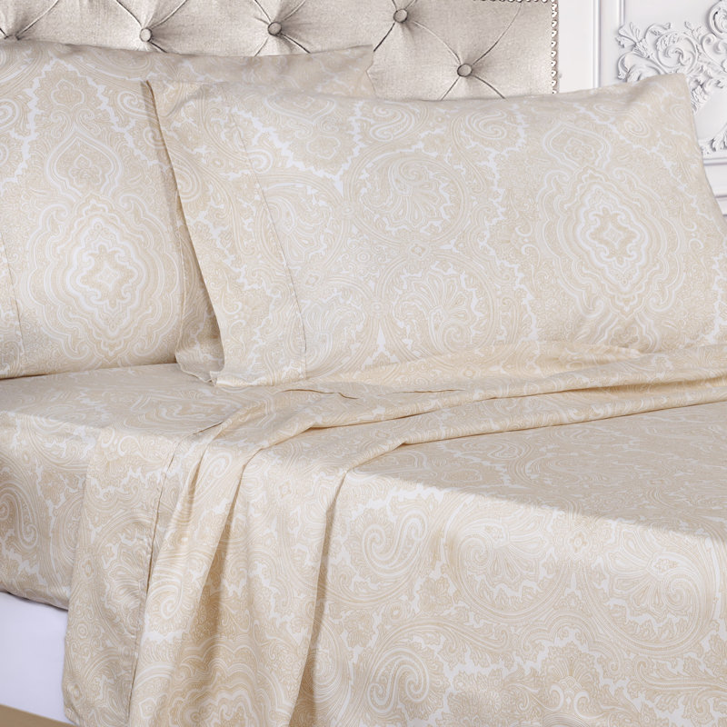 Ivory Paisley Twin Cotton Duvet Cover Set with Pillow Sham