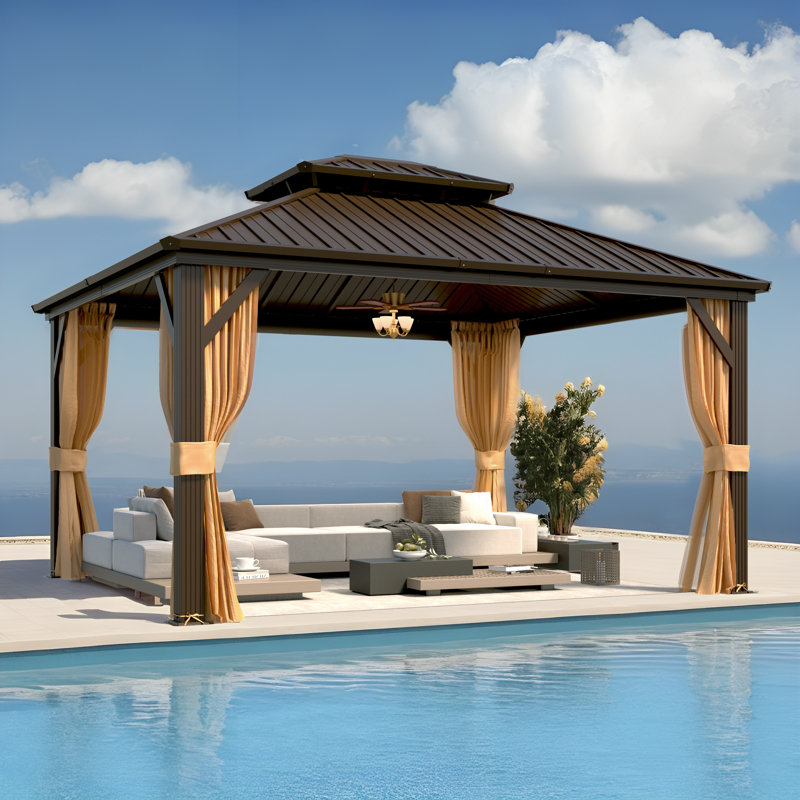 12 Ft. W X 14 Ft. D Gazebo, Hardtop Gazebo With Aluminum Frame, Double Galvanized Steel Roof