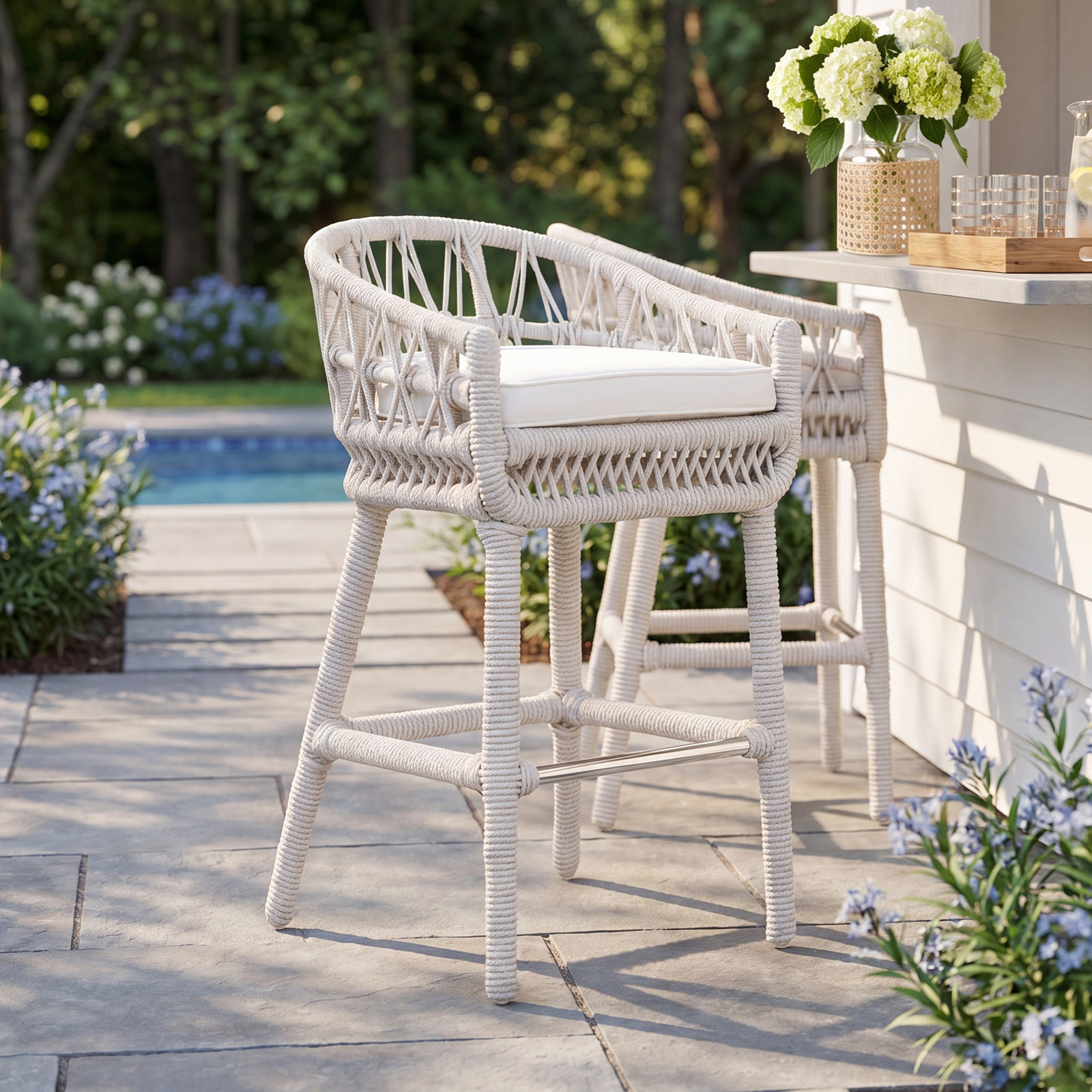 Lucan Patio Bar Stool, Linen Canvas Sunbrella® Canvas