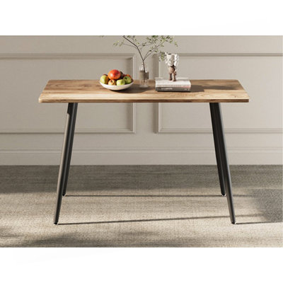 Table de salle à manger de 47 po en bois aggloméré minimaliste moderne de 47 po, pieds en métal noir, table de salle à manger de petite taille, bureau d'ordinateur, bureau, table de cuisine, pour 4 à 6 sièges. Convient pour la maison et la cuisine