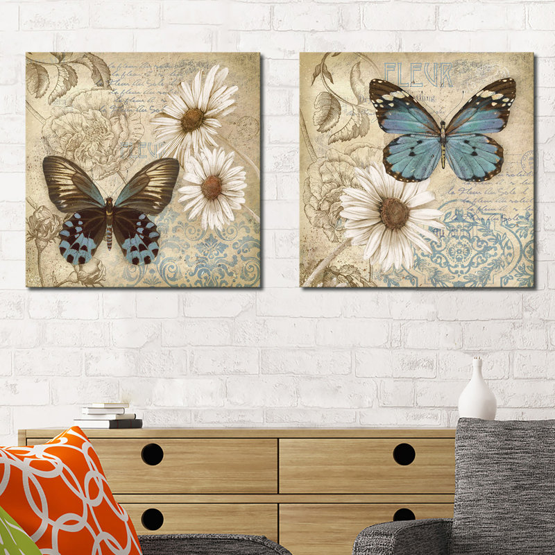 «Butterfly Garden I», ensemble de 2 impressions, H 18 po x l 36 po x P 1 po, Toile tendue
