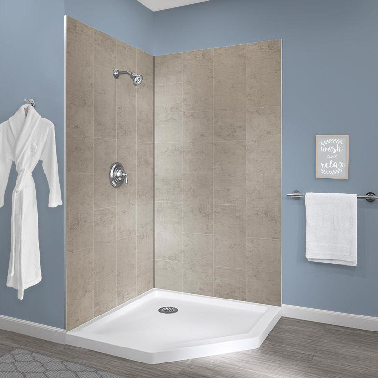 Shale Gray Composite Corner Shower Wall Panels, 42" x 78"