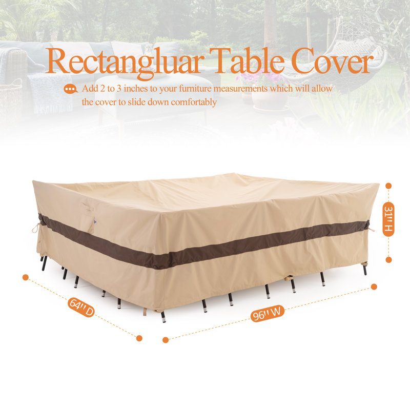 Housse pour table d'extérieur rectangulaire de qualité supérieure imperméable 86 po (L) x 47 po (H) x 31 po (H), tissu teint dans la masse, garantie 3 ans