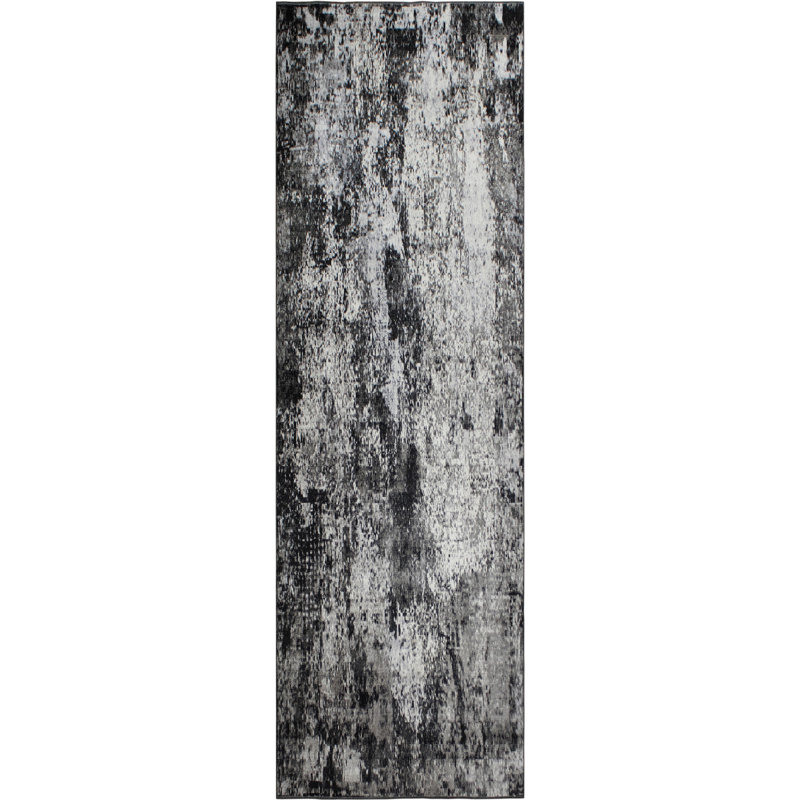 Machine Washable Bridget Gray/Black Rug, Runner 3' x 12'