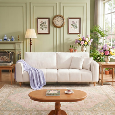 Canapé moderne à accoudoirs évasés à 3 places, lin texturé naturel, beige