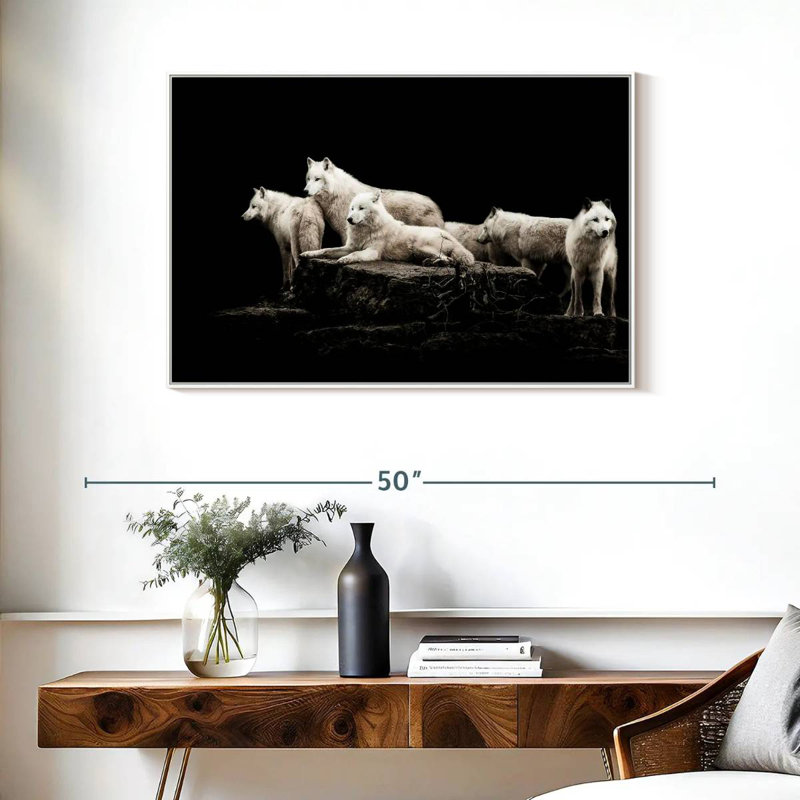 Loups blancs, Cadre flottant blanc, 37 po x 25 po