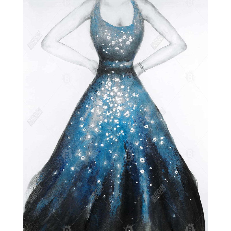 "Blue Princess Dress Art" sur toile - Élégante décoration intérieure | Cadre gris