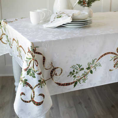 Merry Ribbons Engineered Printed Jacquard Fabric Christmas Table Cloth(60" x 120" Rectangular)