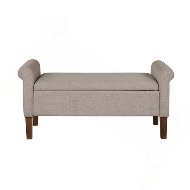 Banc de rangement entièrement rembourré, roulé, coussin de siège rembourré de mousse, couvercle rabattable, structure en bois massif et contreplaqué, espace de pieds en noyer moyen, siège