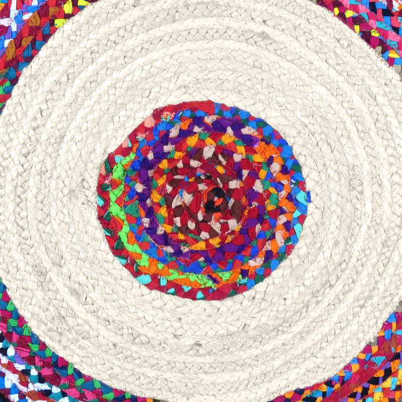 Tapis rond d'intérieur / extérieur multicolore tissé à la main, Rond 3 pi