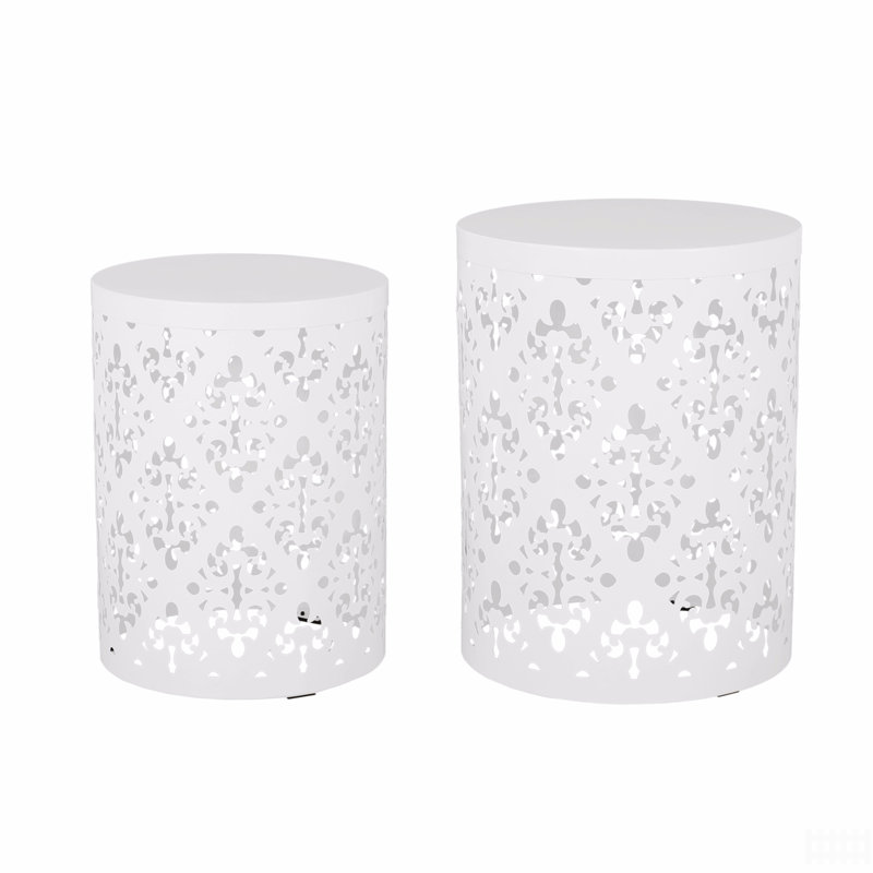 Metal S/2 End Table, White
