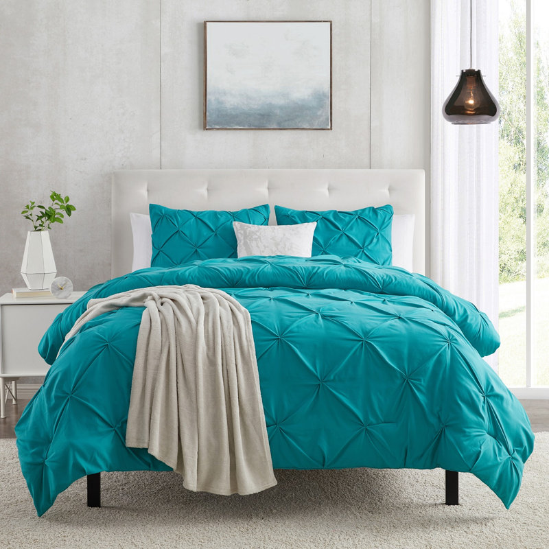 Ensemble d'édredon en microfibre , Édredon pour lit simple + 1 taie décorative stan, Sarcelle
