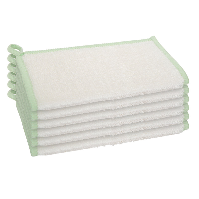 Ensemble de 6 linges de cuisine unis, Blanc / vert