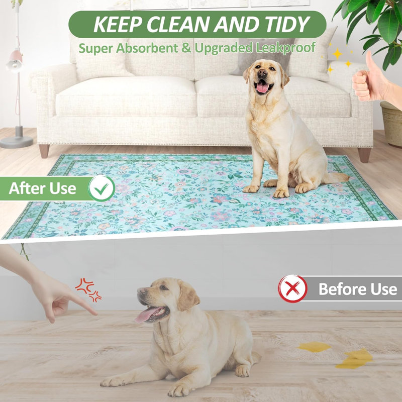 Ensemble de 2 coussinets lavables réutilisables pour chien 36 po x 48 po, vert