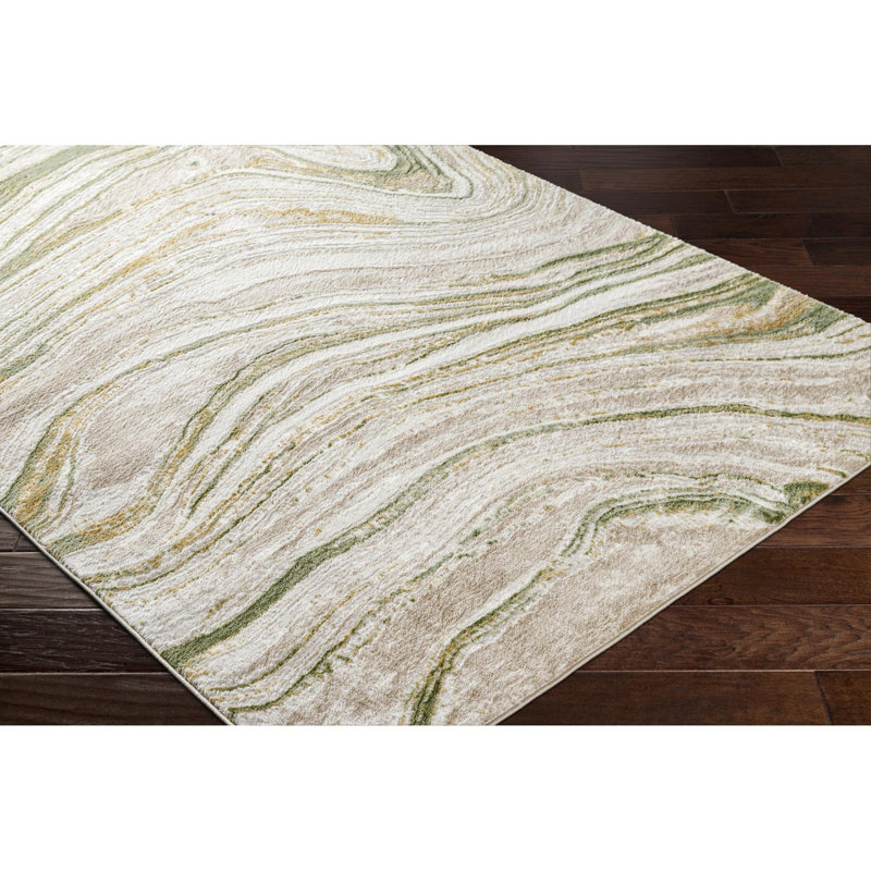 Ashvik Machine Woven Abstract Green Area Rug, Rectangle 8' x 10'