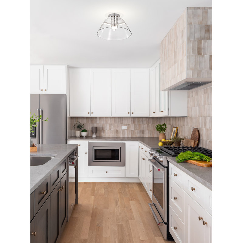Hales - 17 Inch LED Semi Flush with Clear Glass, Polished Nickel