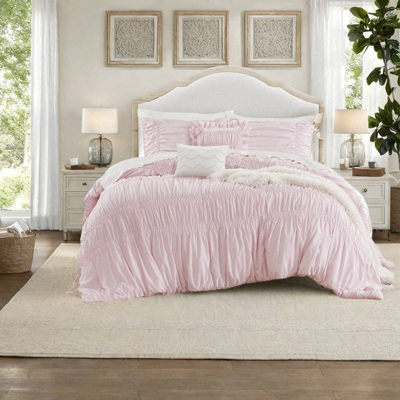 Ensemble de literie rose moderne, 5 pièces en microfibre French Country Home Comfort