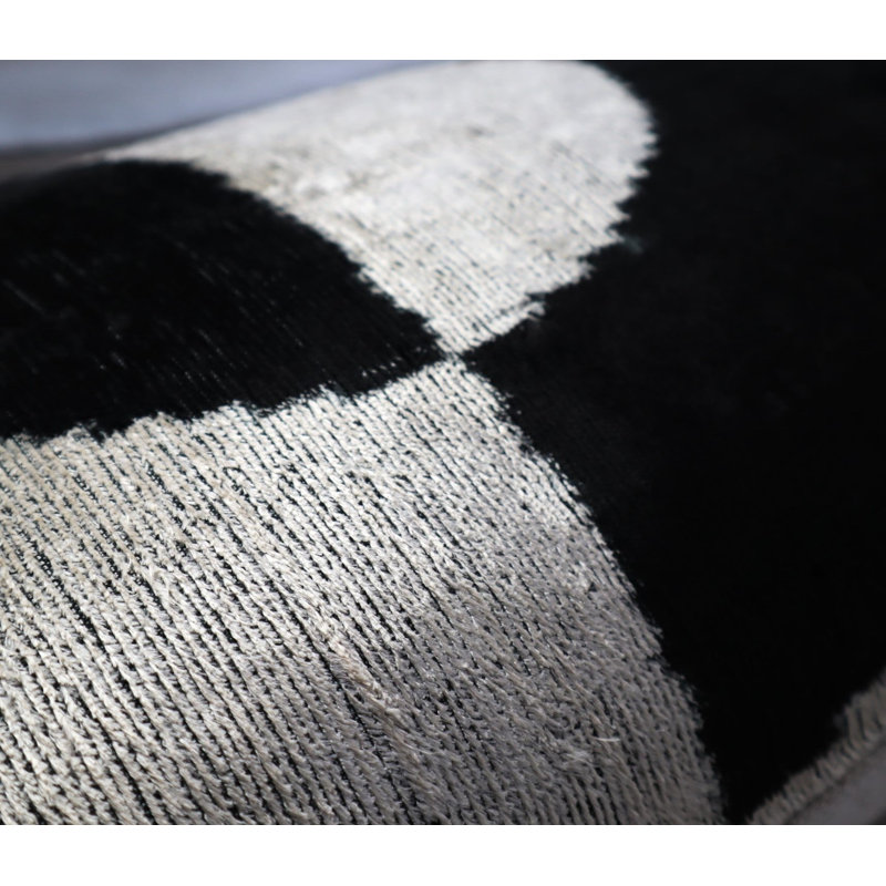 Velvet Lumbar Pillow Cover & Insert, Black/White Geometric 2