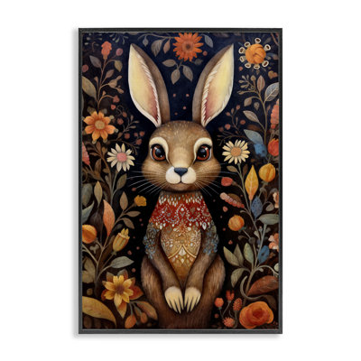 Woodland Pattern Rabbit Framed Giclee Art by The Dutch Lady