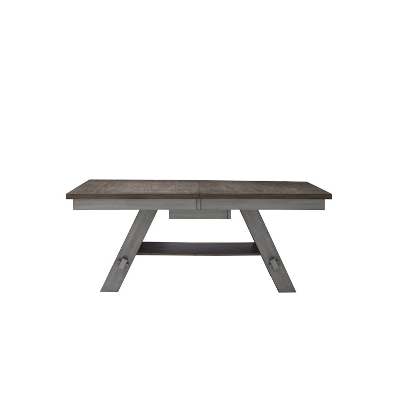 Brown Rectangular Extendable Wood Dining Table with Trestle Base