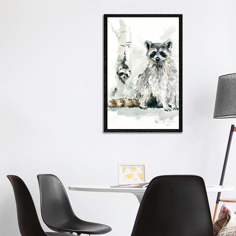 Raccoon And Baby by Carol Robinson - Painting on Canvas, Black Framed Canvas, 101.6 cm H x 66.04 cm W