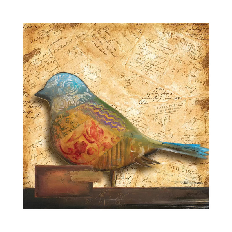 Impression d’art graphique, "Bird of collage I" par Patricia Pinto, Toile tendue, Pas de tapis, H 18 po x l 18 po x 1,5 po