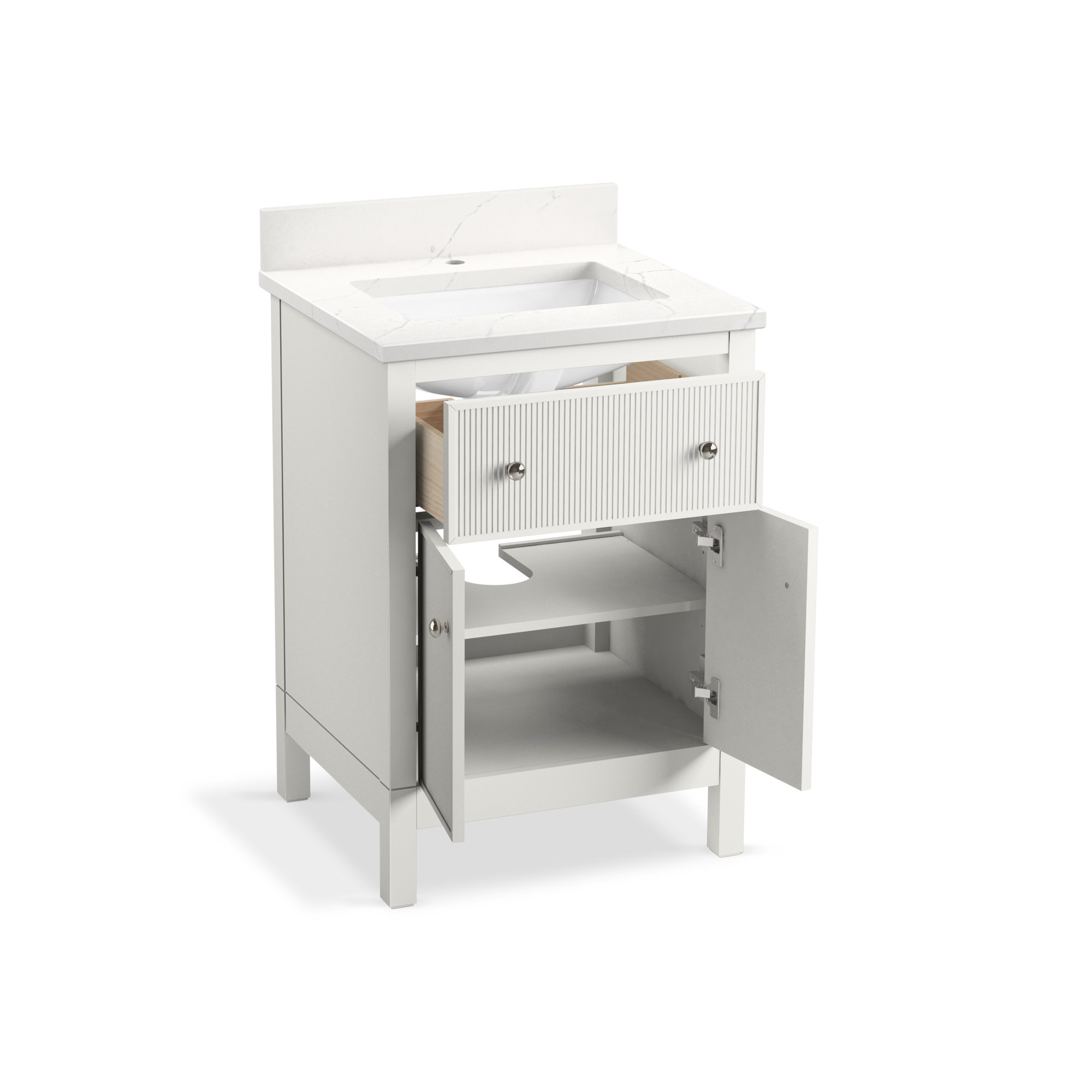 Malin By Studio McGee Bathroom Vanity Cabinet With Sink And Quartz Top, White, Polished Nickel, 24"