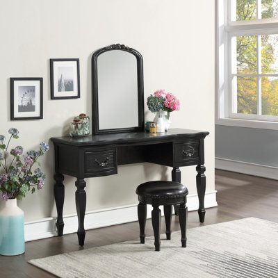 Rubber Wood Vanity Set With Stool