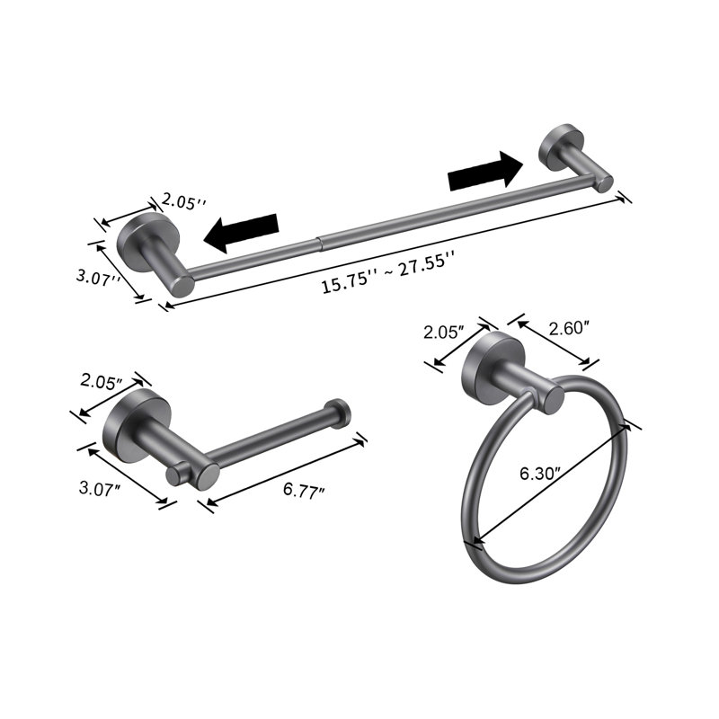 3 - Piece Bathroom Hardware Set, Gray