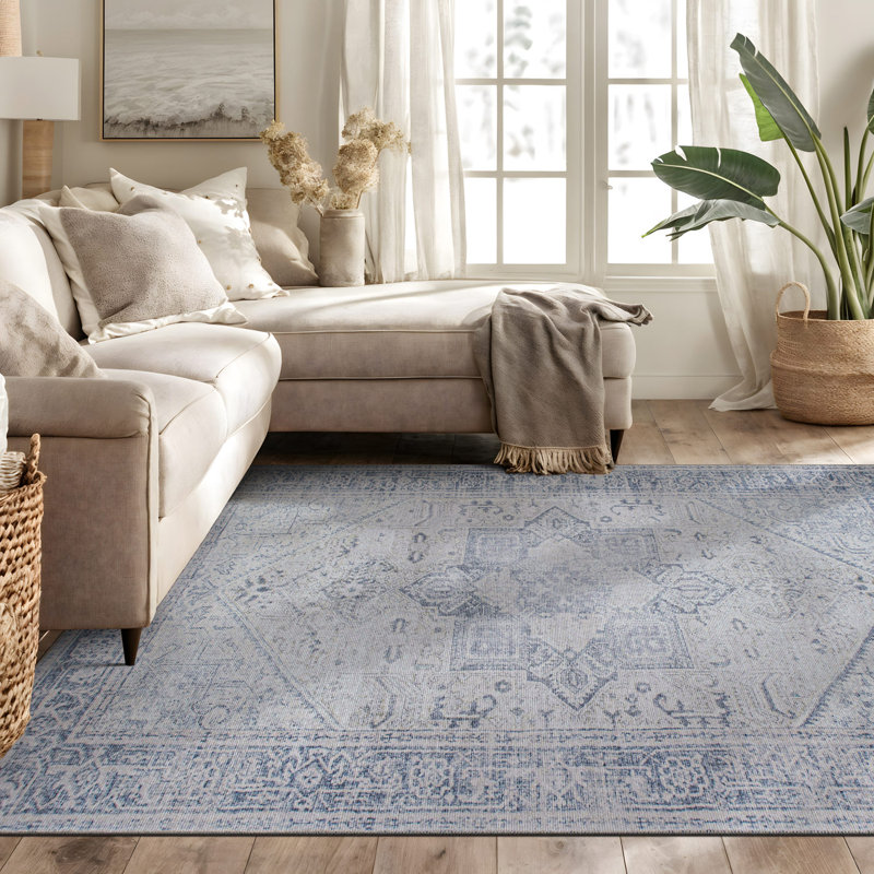 Tapis bleu / ivoire Somona, Rectangle 6 pi 7 po x 9 pi