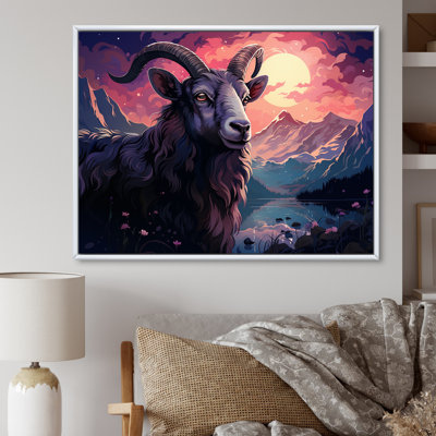 «Buck Goat Twilight Trek 1», art mural animal de chèvre