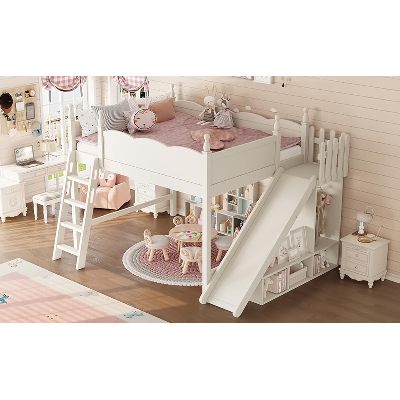 Grand lit mezzanine pour enfants avec glissade et échelle détachables pour enfants