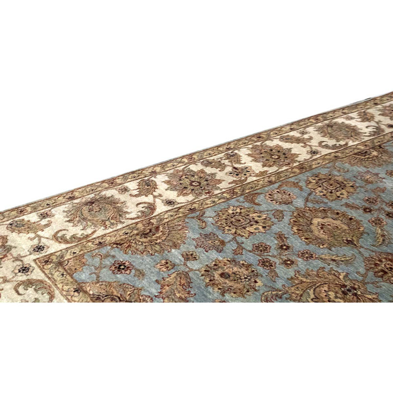 Tapis bleu clair / beige / brun en laine noué à la main 8 pi 1 po x 10 pi