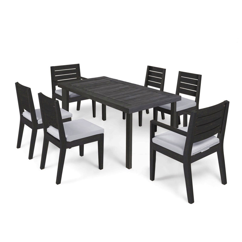 Ensemble de salle à manger d'extérieur extensible en bois d'acacia 7 pièces, gris foncé et gris clair sablé, Gris