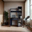 Bureau d'écriture Versalles, studio moderne ou bureau avec deux tablettes supérieures et cinq tablettes ouvertes latérales pour l'organisation de livres