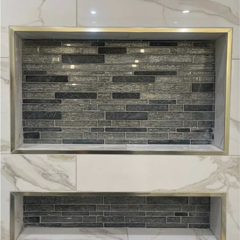 Cosmos Brick Glass Mosaic Tile, Silver