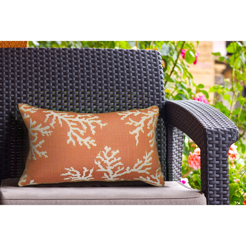  Polyester Throw Indoor/Outdoor Pillow Cover and Insert, Orange/Ivory