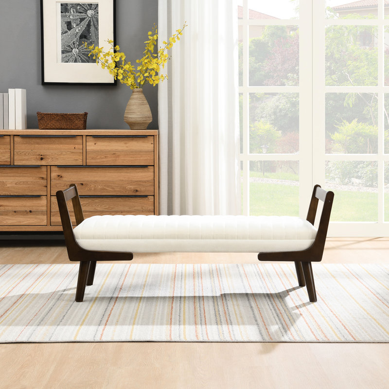Banc de style Mid-Century de 52 po avec accents et chenille douce, idéal pour les tabourets de repose-pieds modernes de 52 pouces, coussin en mousse haute densité, tissu de chenille beige