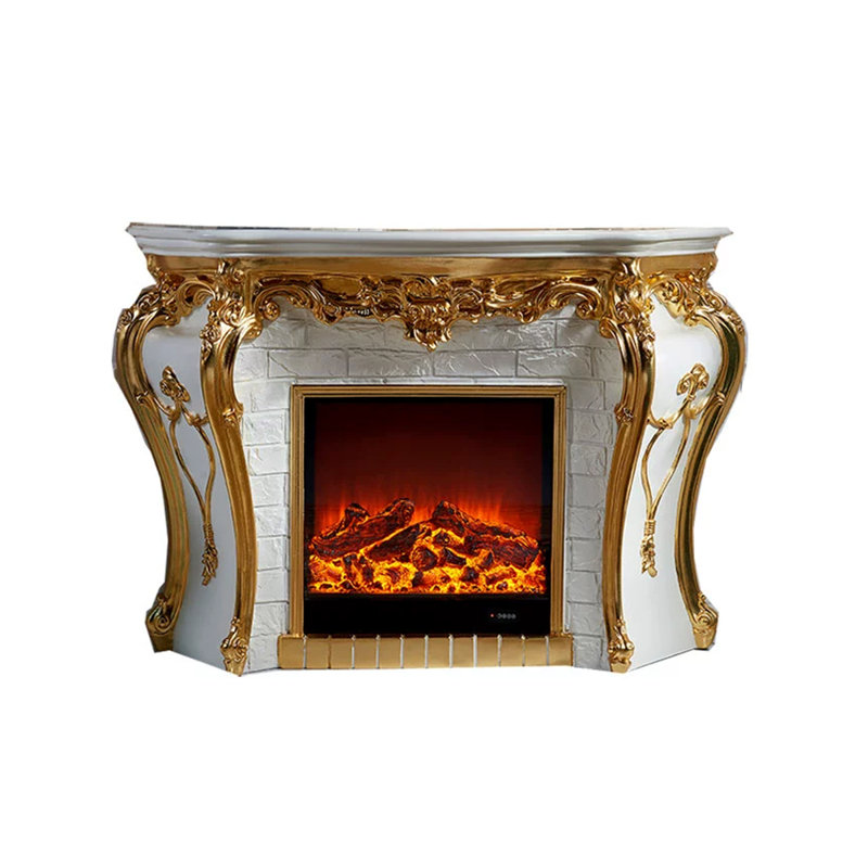 White Solid Wood FElectric Fireplace
